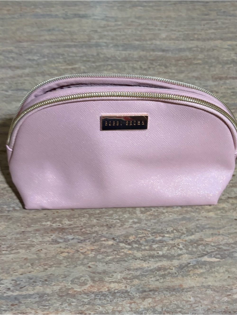 Bobbi Brown Light Pink Shimmer Zip Cosmetic Case with Gold Logo